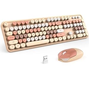 Wireless Keyboard and Mouse Set - Pink and Cream